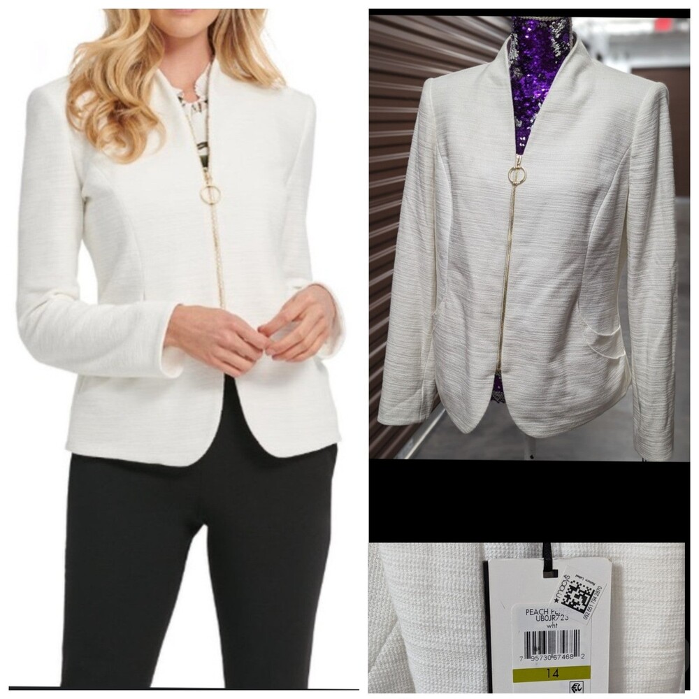 DKNY SUITS‎ Size 14 NWT Cream Suit Jacket Gold Ring Zipper